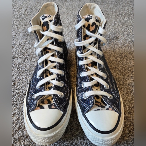 Converse Custom All Star Glitter Leopard Hi Top Limited Edition Sneaker 5.5 - Picture 10 of 14